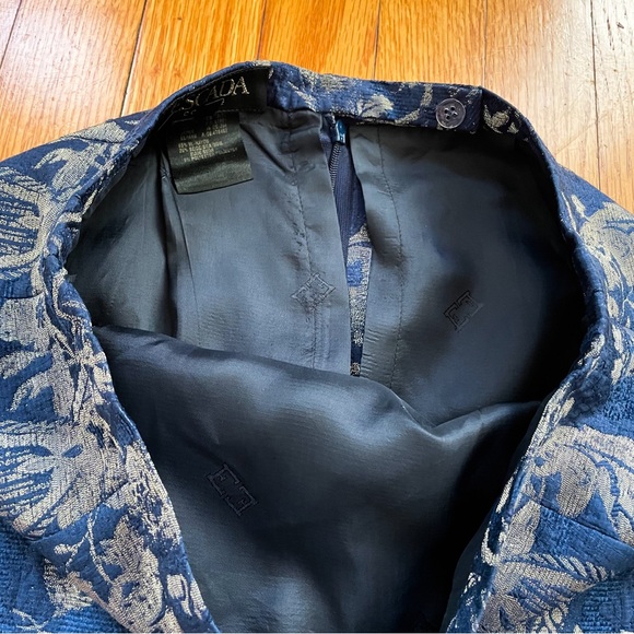 Vintage 90’s Escada Silk Blend Navy And Metallic Gold Brocade Pencil Skirt 38 - Picture 8 of 13